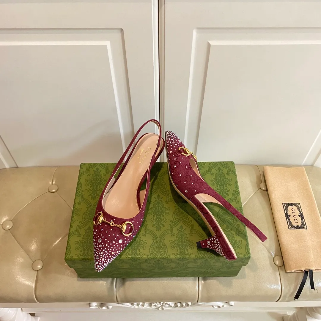 👟👟Ex-factory price 660👟👟, Gucci high heels, original canvas embellished with bright crystals, sheepskin lining, leather outsole, size 35-40 (41 customized, non-refundable)